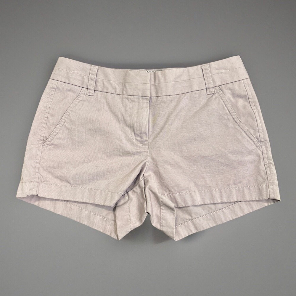 J Crew Preppy Chino Shorts Lilac Flat Front Zipper 100% Cotton 3in Inseam Size 0